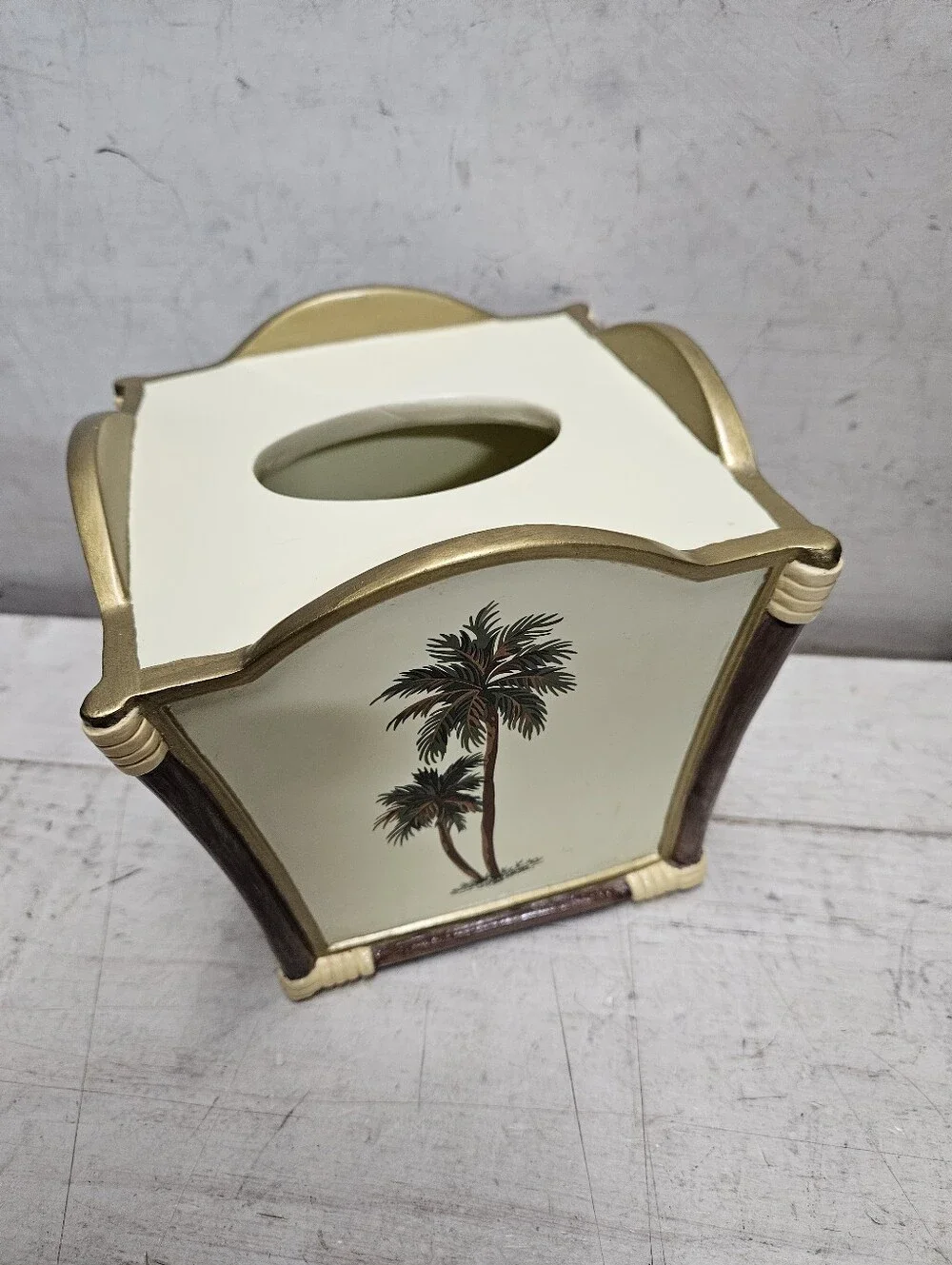 Wamsutta Palms Tissue Box Cover Ivory & Gold Bathroom Home Decor